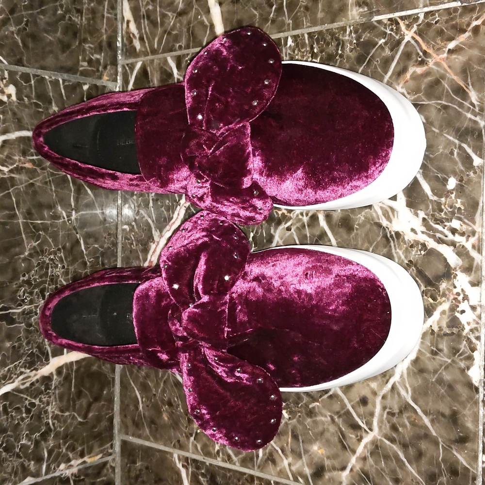 Velvet Studded Bow Slip On Sneakers